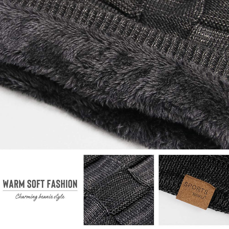 Vgogfly Slouchy Beanie for Men Winter Hats for Guys Cool Beanies Mens Lined Knit Warm Thick Skully Stocking Binie Hat Black - BeesActive Australia