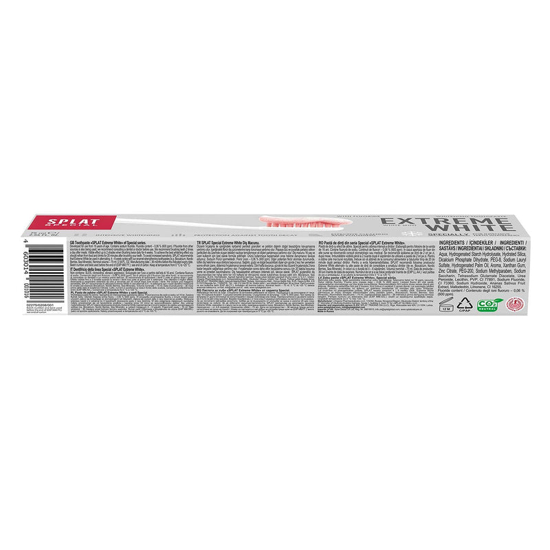 Splat Extreme White Toothpaste, 75ml, intensive teeth whitening, protection against cavities, removes surface stains. - BeesActive Australia
