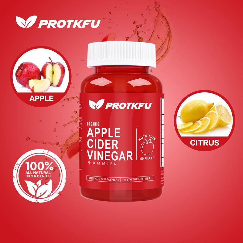 ProTKFU (2-Pack) Apple Cider Vinegar Gummies, ACV Gummies with The Mother, Vegan, Gluten-Free, Vitamin B12, B9 - Best Supplement for Healthy - BeesActive Australia