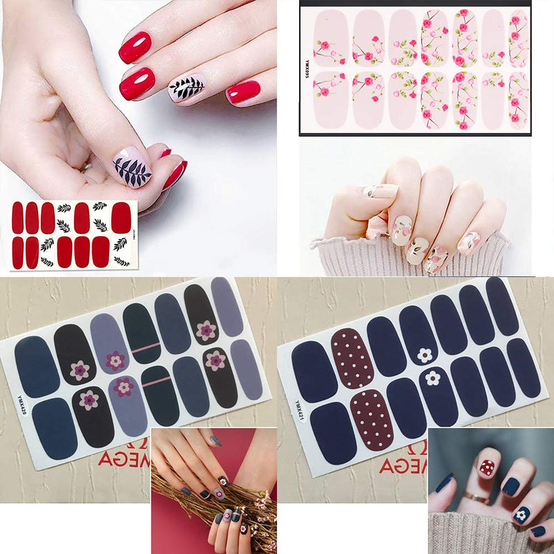 SILPECWEE 20 Sheets Adhesive Nail Polish Strips Stickers Tips and 1Pc Nail File Flower Nail Wraps Decals Manicure Accessories NO2 - BeesActive Australia