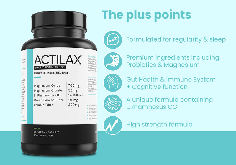 ActiLax | Laxative for Constipation Relief | Stool Softener with Magnesium & Probiotics | 60 Vegan Capsules | Colon Detox Cleanse | Bloating and Gas Relief | Regularity with Plenty of Water - BeesActive Australia