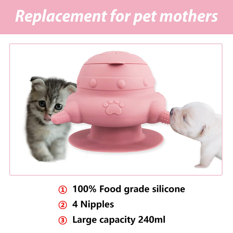 Puppy bottles for nursing,Puppy milk feeders for multiple puppies nipple,Puppy Feeder Milk Bowl,4 Nipples Silicone Puppy Nursing Station,Feeder Bowl for Kittens, Puppies,Capacity 240ml（Pink） - BeesActive Australia