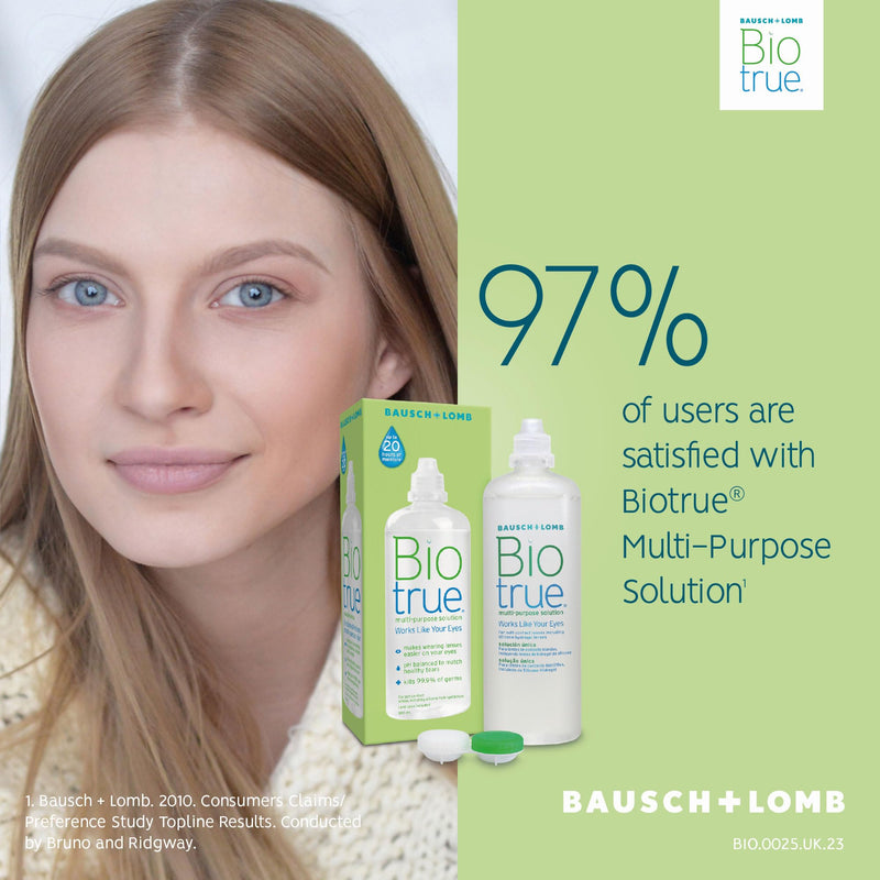 Biotrue Multi-Purpose Contact Lens Solution, 300 ml - Cushions and Rehydrates Soft Contact Lenses for Comfortable Wear - Condition, Clean, Remove Protein, Disinfect and Rinse - Includes Lens Case Pack of 1 Single - BeesActive Australia