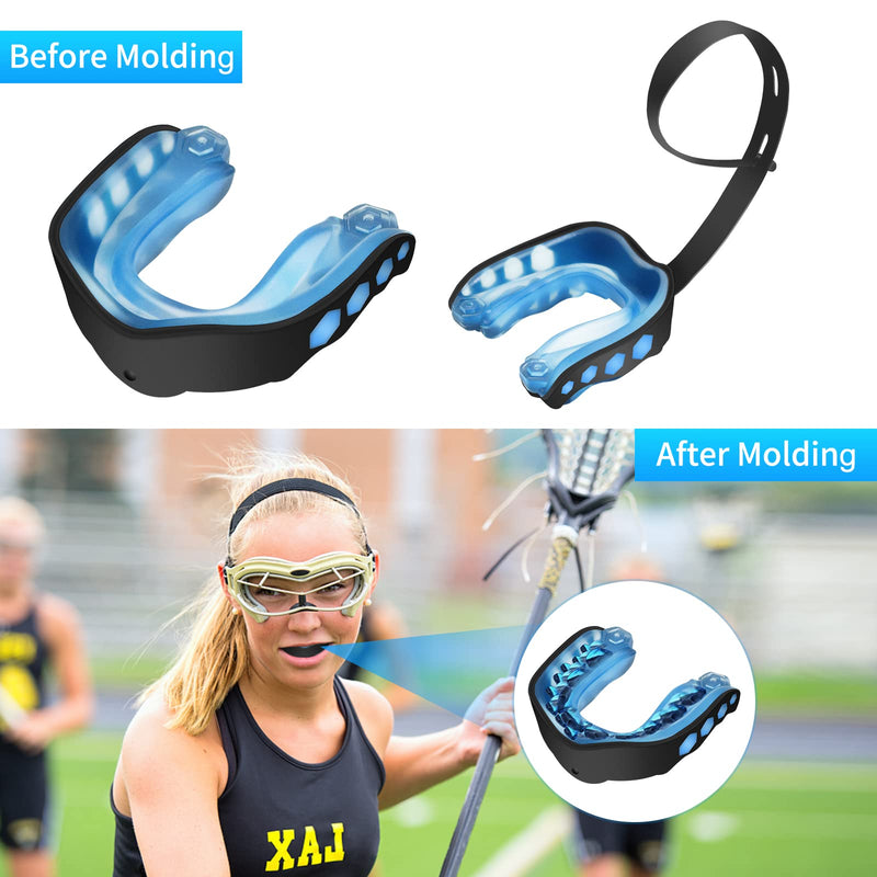 2 Pack Football Mouth Guard, Professional Adults Sports Mouthguard, Soft Mouthpiece to Protect Braces with Straps & Carry Cases, for Boxing, MMA, Wrestling, Rugby, Soccer, Lacrosse, All Contact Sports - BeesActive Australia