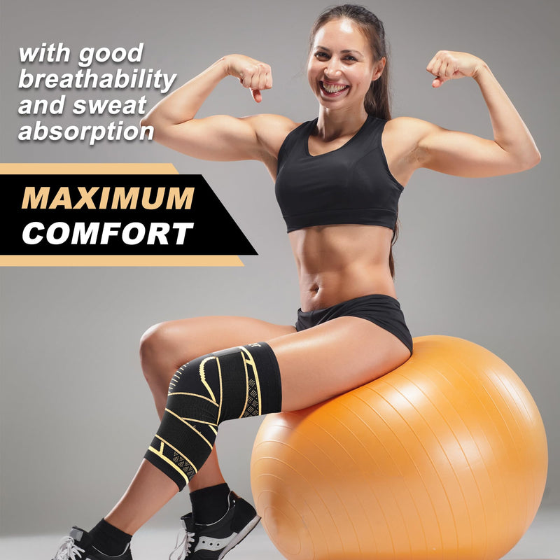 JHVW Copper Knee Braces with Strap for Knee Pain(2 pack)- Knee Compression Sleeve Support for Men & Women,Arthritis,Working Out Medium - BeesActive Australia
