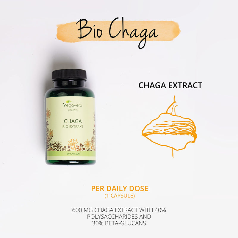 Organic Chaga Mushroom Vegavero® | 6000 mg (10:1 Extract) with 40% Polysaccharides and 30% Betaglucans | 90 Capsules | NO Additives | Vegan - BeesActive Australia