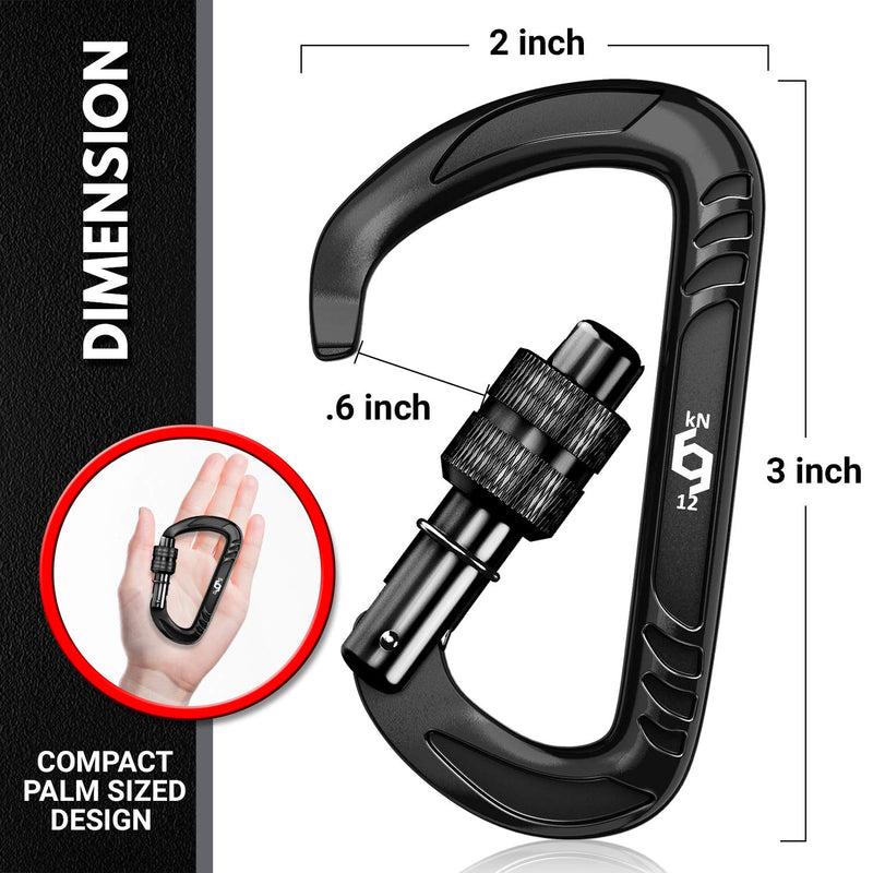 RHINO Produxs 2PCS of 12kN (2697 lbs) Heavy Duty Lightweight Locking Carabiner or Auto Locking Carabiner Clips, for Securing Pets, Outdoor, Camping, Hiking, Hammock, Dog Leash Harness, Keychains, Gym - BeesActive Australia