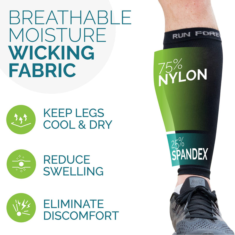 Calf Compression Sleeves For Men & Women - Leg Compression Sleeve - Footless Compression Socks for Shin Splint &Varicose Vein Black Large - BeesActive Australia