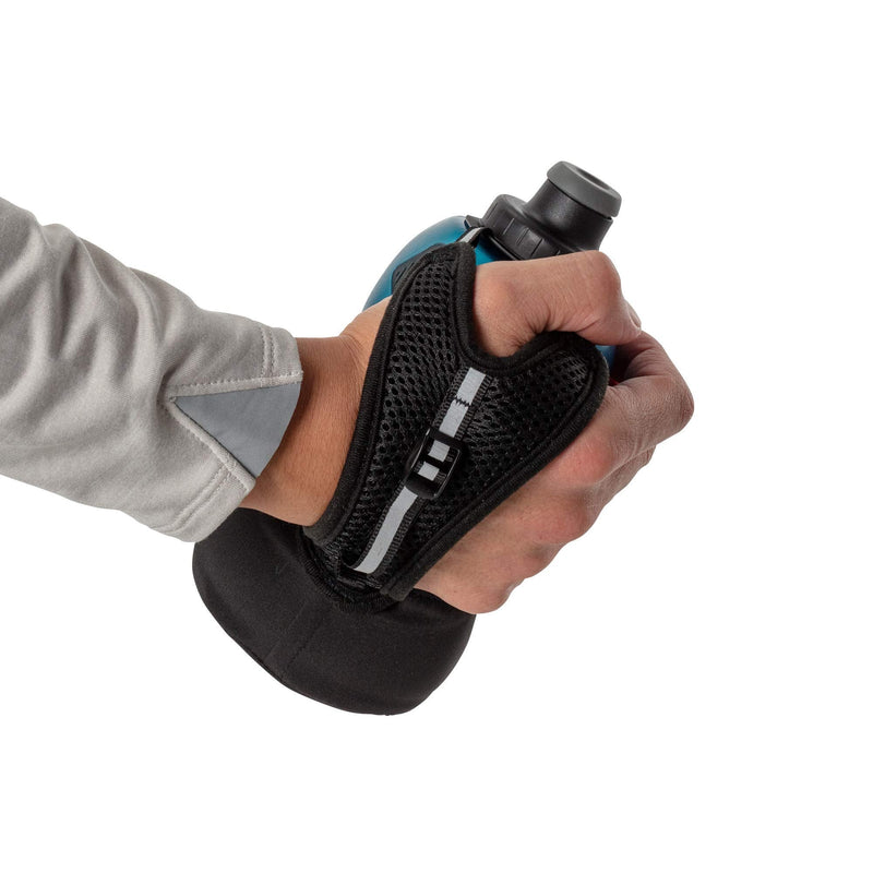 Nathan Running Handheld Quick Squeeze. No-Grip Adjustable Hand Strap. 12oz / 18oz / Insulated. Reflective Hydration Water Bottle. Black / Blue - BeesActive Australia