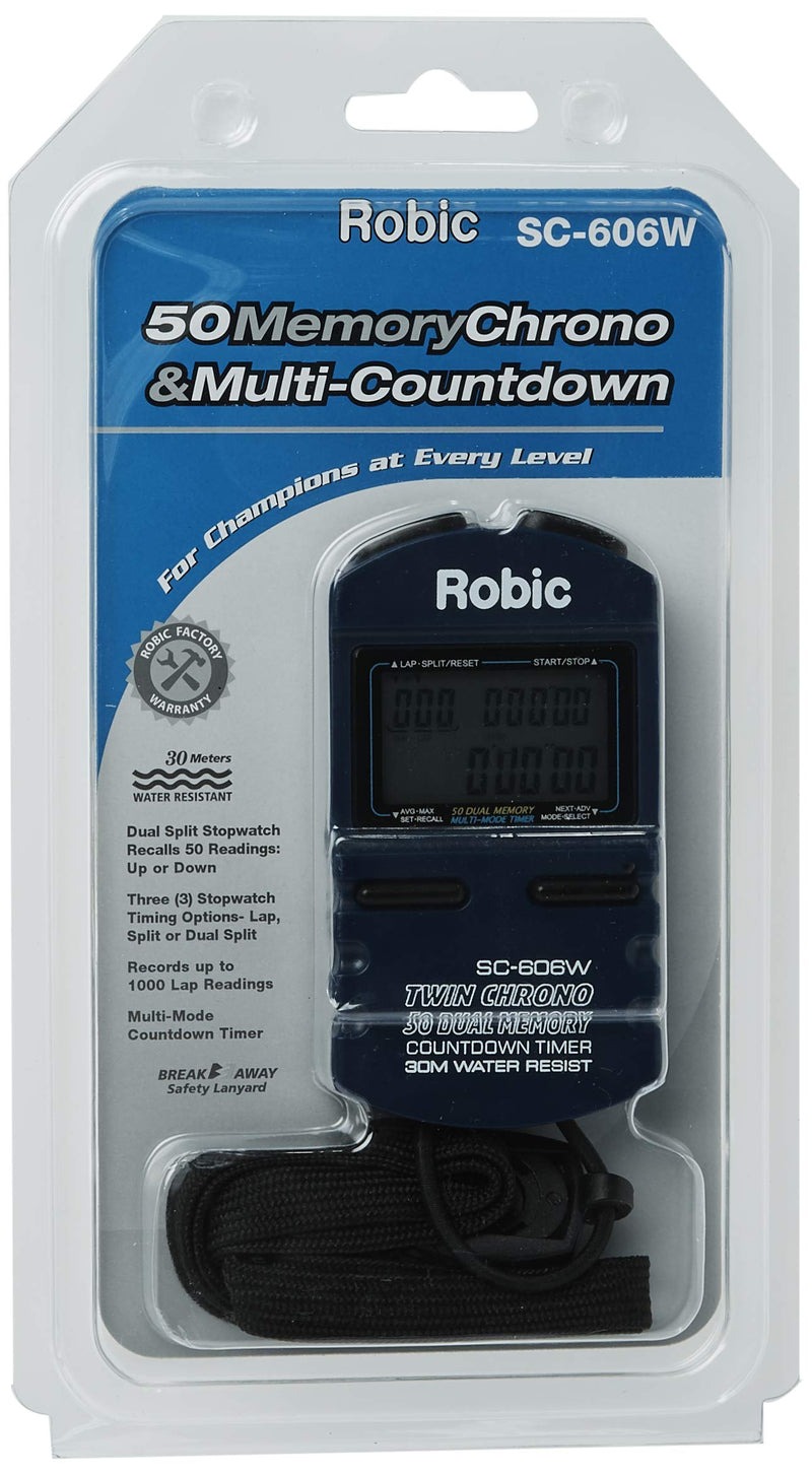 Robic Stop Watches ROBIC SC-606W 50 Memory Chrono & Countdown Blue One Size - BeesActive Australia