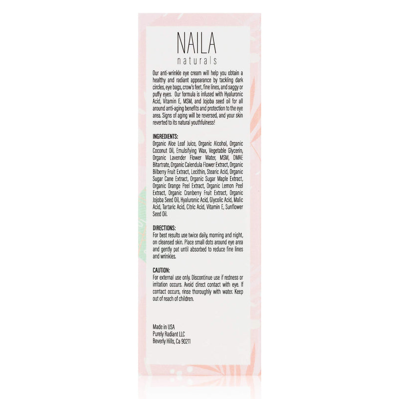 Naila Naturals Anti Aging Eye Cream - Eye Firming Cream And Anti Wrinkle Eye Cream - For Fine Lines, Dark Circles, Puffiness, Bags - ORGANIC Ingredients- Made in USA - BeesActive Australia