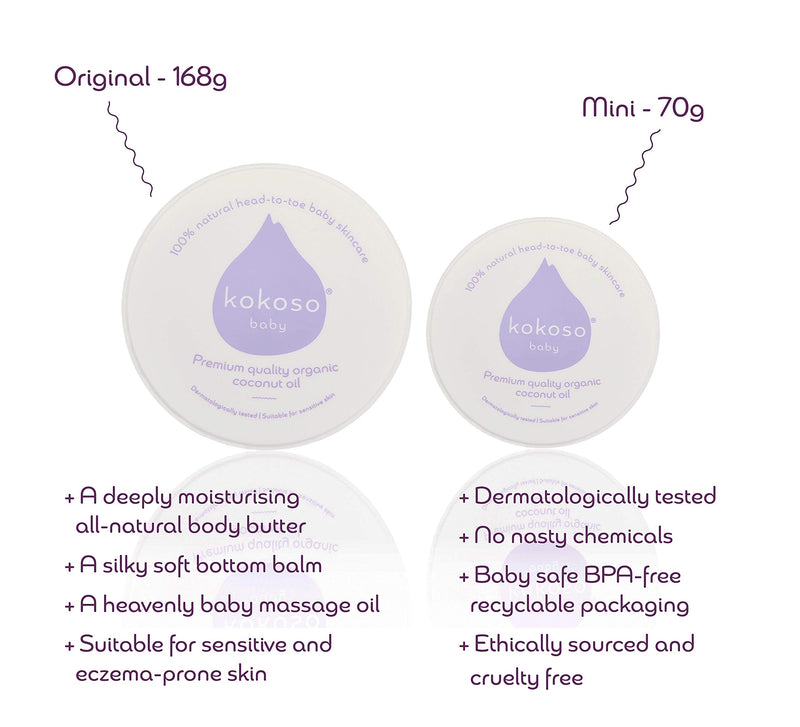 Kokoso Baby Organic Coconut Oil – Moisturising 100% Natural Baby Oil for Baby Massage, Dry, Sensitive and Normal Baby Skin – 168g - BeesActive Australia