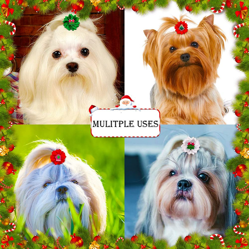 Masue Pets 30pcs/Pack Christmas Dog Hair Bows for Christmas Dog Bows with Rubber Bands Puppy Pet Hair Accessories Topknot - BeesActive Australia