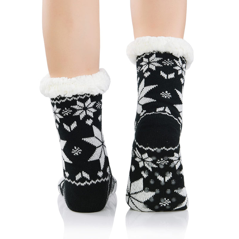 Zando Womens Warm Fuzzy Slipper Socks Fluffy Sherpa Fleece Socks Cozy Non Slip Plush Fleece Socks with Grippers A Black Snowflake - BeesActive Australia