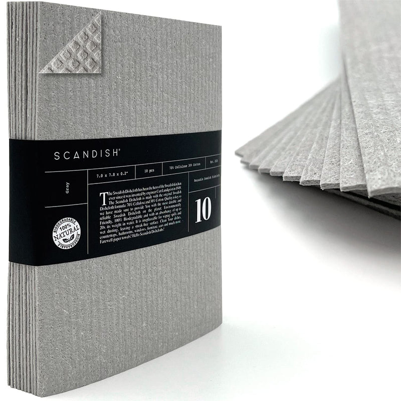 SCANDISH Swedish Dishcloths for Kitchen - 10-Pack Gray Swedish Dish Cloths for Kitchen - Original Swedish Dish Towels - Cellulose Sponge Cloths - Reusable Paper Towels - BeesActive Australia