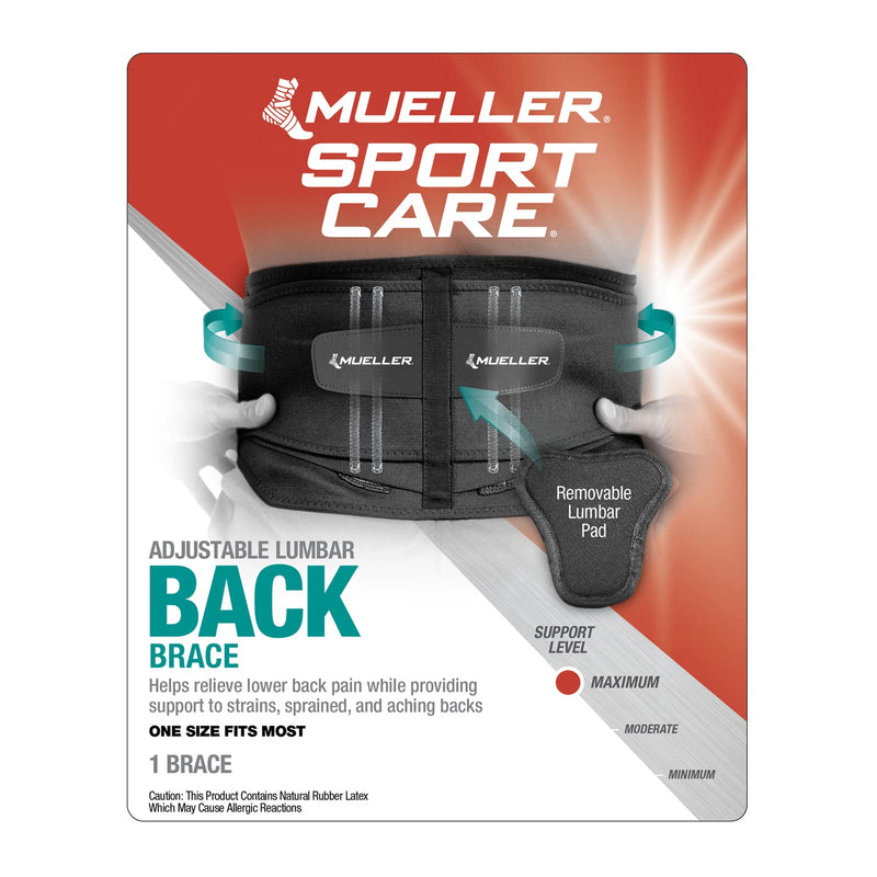 Mueller 255 Lumbar Support Back Brace with Removable Pad, Black, Regular(Package May Vary) Regular (Pack of 1) - BeesActive Australia