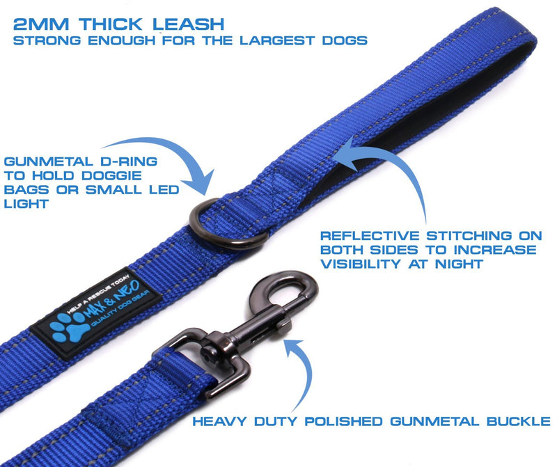 Max and Neo Reflective Nylon Dog Leash - We Donate a Leash to a Dog Rescue for Every Leash Sold 6 FT x 1" Wide BLUE - BeesActive Australia