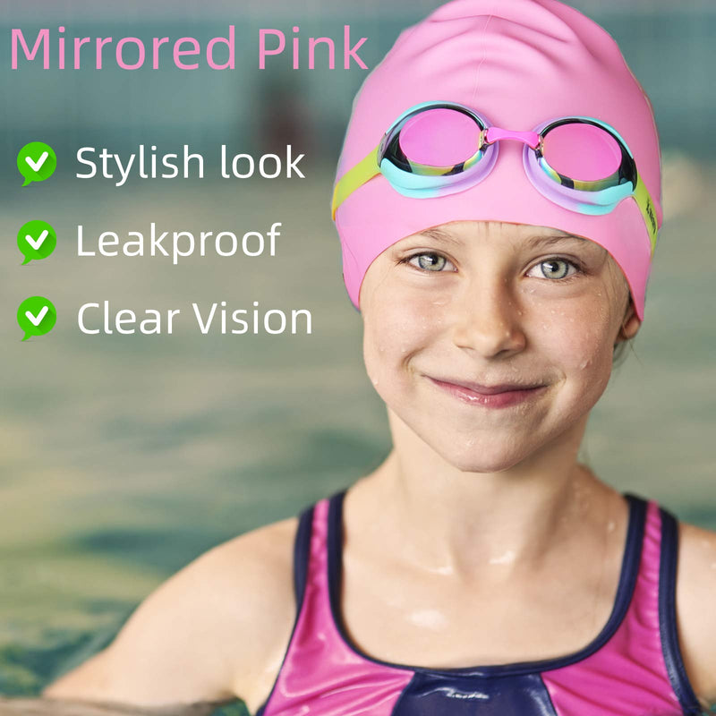 Keary 2 Pack Kids Swim Goggles for Toddler Kids Youth(3-9),Anti-Fog Waterproof Anti-UV Clear Vision Water Pool Goggles Mirrored Green & Pink(2 Pack) - BeesActive Australia