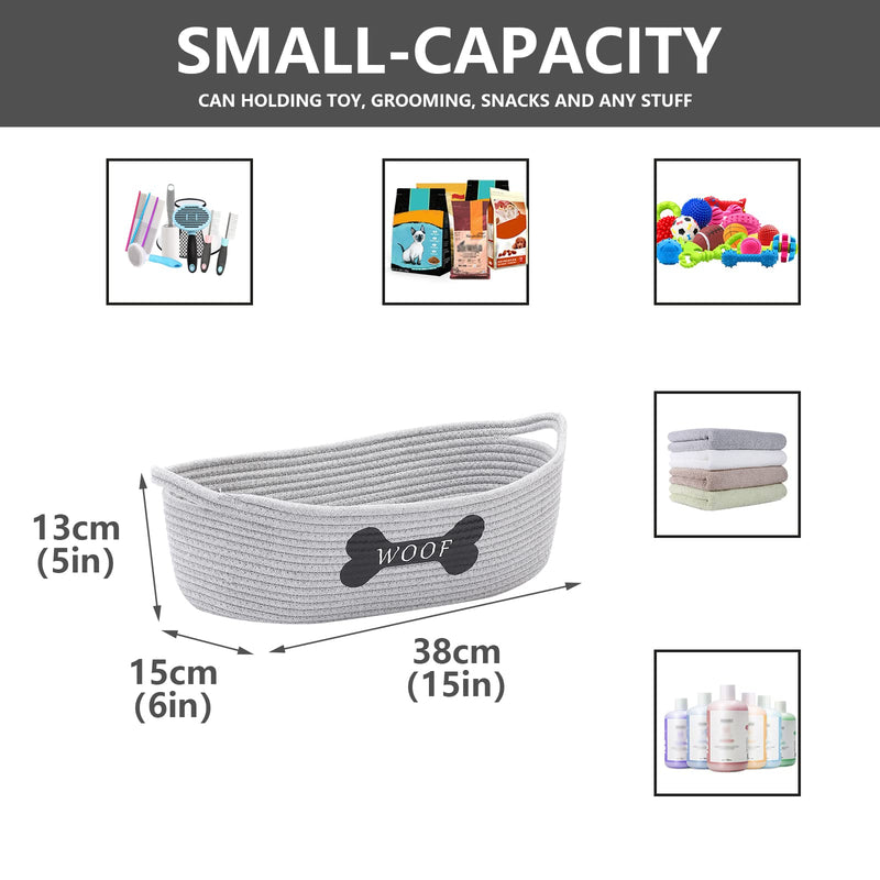 Dog Toy Baskets pet Toy Basket Storage in Small Shallow Stuff bin - Perfect for Collect Puppy Toys, cat Toy, Grooming Stuff, Diapers, Bed, for Bathroom, Playroom, Closet, Home Grey - BeesActive Australia