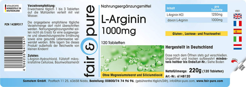 Fair & Pure® - L-arginine 1000mg - high-dose - 120 Tablets - BeesActive Australia