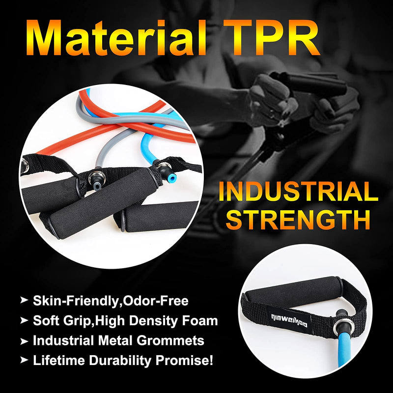 Resistance Exercise Bands Set with Handles Workout Bands for Physical Therapy, Strength Training, Muscle Toning - Door Anchor and Workout Guide. Gray,Blue,Red - BeesActive Australia