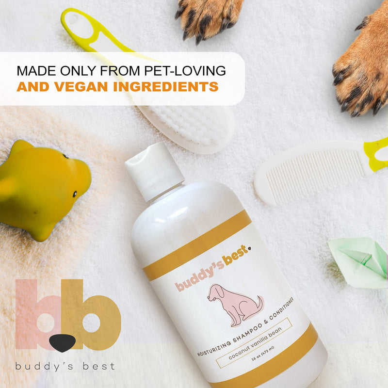 Buddy's Best, Dog Shampoo and Conditioner in One - Hypoallergenic, Oatmeal Shampoo for Dogs with Sensitive Skin - Moisturizing Dog Wash Coconut Vanilla Bean 16 Fl Oz (Pack of 1) - BeesActive Australia