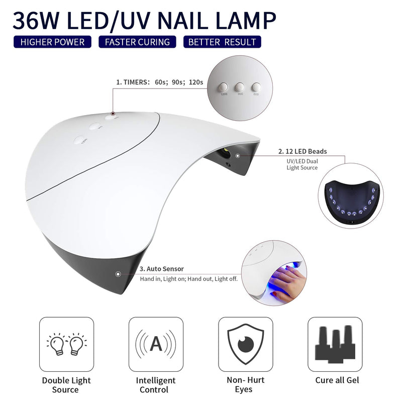 Poly Nail Gel Kit with 36W LED UV Nail Lamp Phoenixy 4 Colors Poly Nail Extension Gel Slip Solution Basic Nail Art Tools All In One Kit for Nail Manicure Beginner Starter Gift - BeesActive Australia