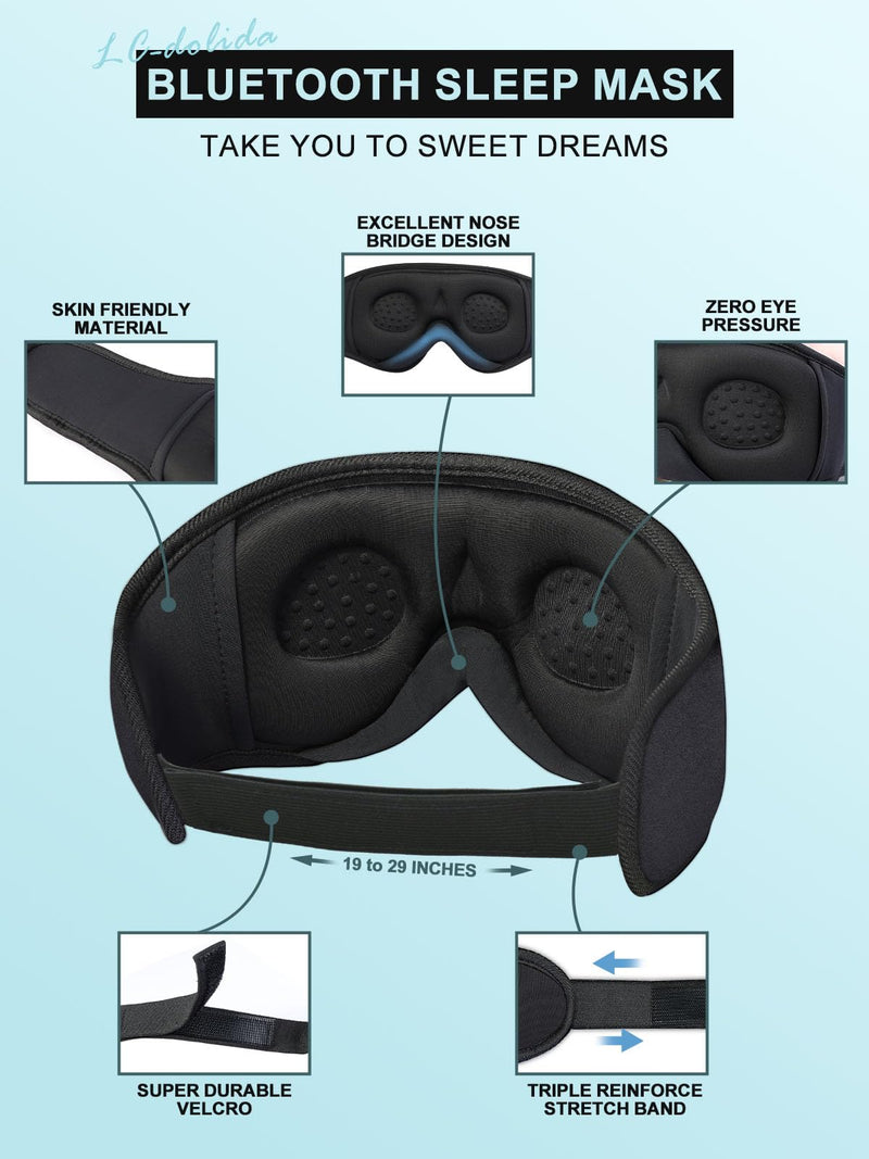 3D Sleep Mask with Sleep Headphones,Blackout Sleeping Eye Mask for Women/Men,Breathable and 0 Pressure Blindfold, Night Dream Mask with Travel Bag for Traveling Napping Rest Black - BeesActive Australia