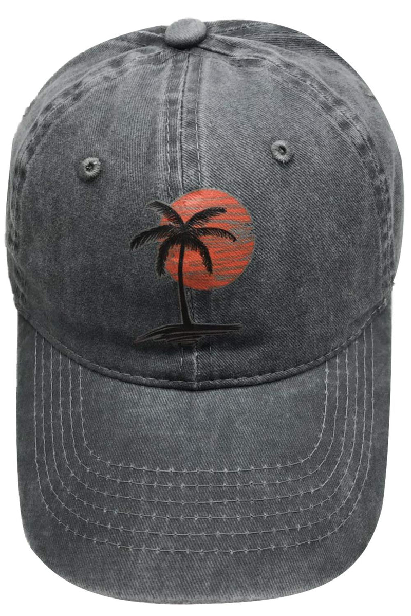 Kamaple Palm Tree Baseball Caps Summer Aloha Beaches Outdoor Adjustable Denim Dad Hat Palm Tree Sunset Grey One Size - BeesActive Australia