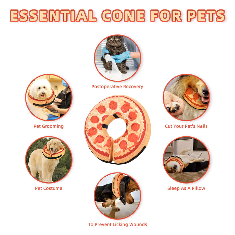 Inflatable Dog Cone Collar-Soft Protective Collar for Dogs and Cats Recovery Pet Cone,E-Collar Dog Neck Pizza Dog Cone After Surgery Pizza Pattern - L - BeesActive Australia