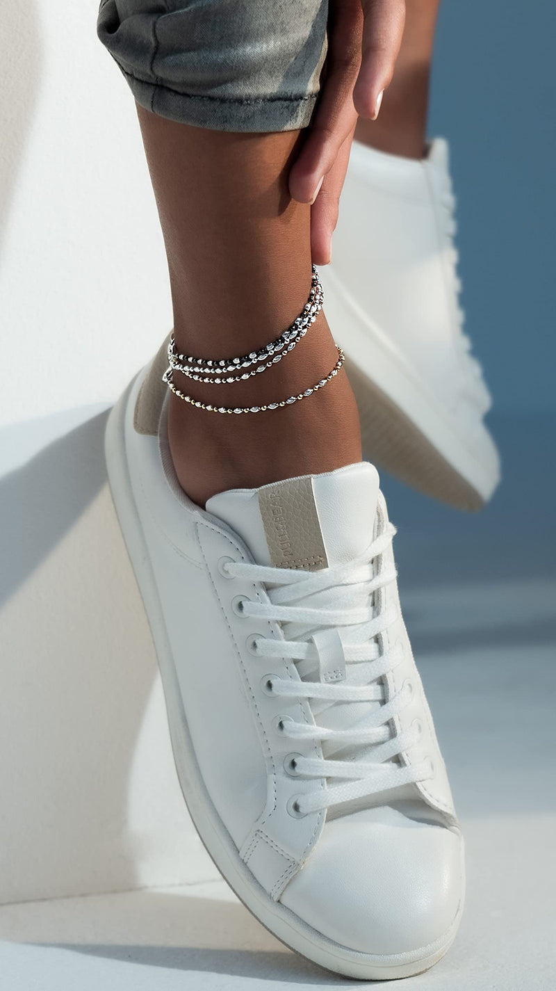 Miabella 925 Sterling Silver Diamond-Cut Oval and Round Bead Ball Chain Anklet Ankle Bracelet for Women Teen Girls, Made in Italy yellow-gold-plated-silver Length 11 Inches (Large) - BeesActive Australia