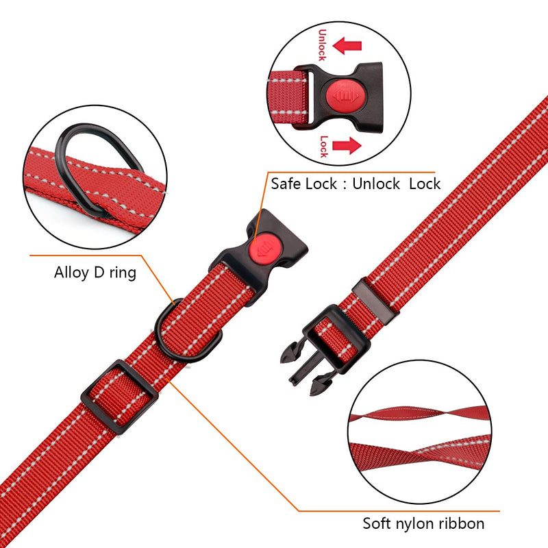 Reflective Dog Collar and Leash Set with Safety Locking Buckle Nylon Pet Collars Adjustable for Small Medium Large Dogs 4 Sizes Red - BeesActive Australia