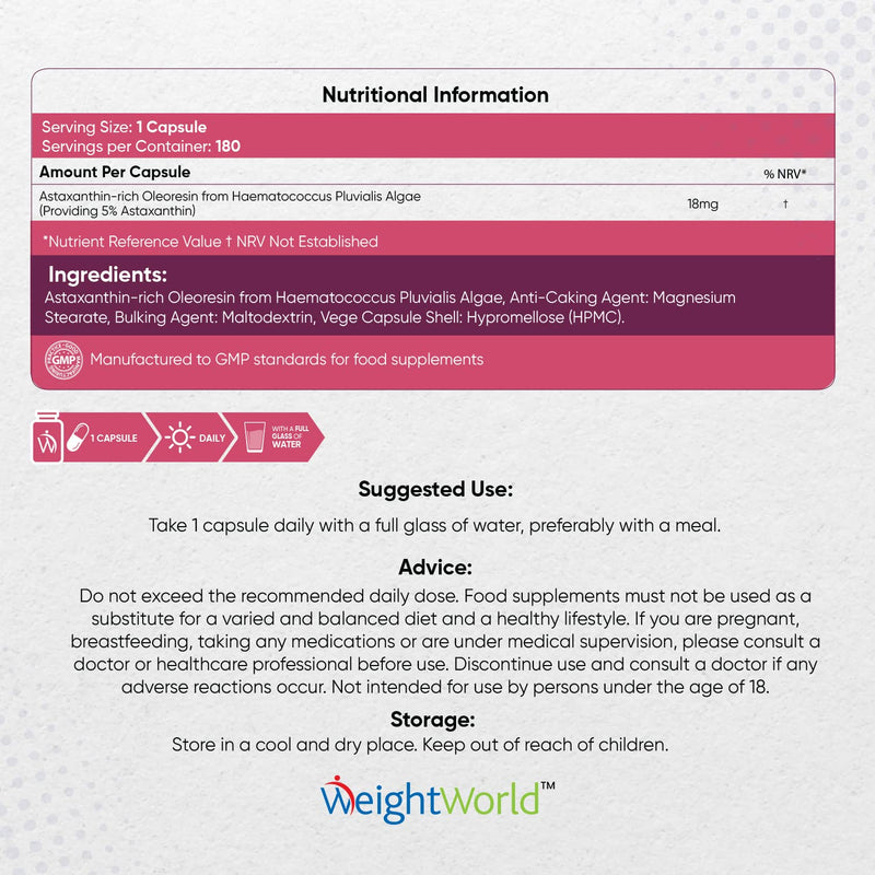 Vegan Astaxanthin High Strength 36mg Per 2 Capsules - 180 Astaxanthin Capsules with Hawaiian Haematococcus Pluvialis Algae - Pure & Natural Astaxanthin - Skin & Immunity Supplement - Allergen Free - BeesActive Australia