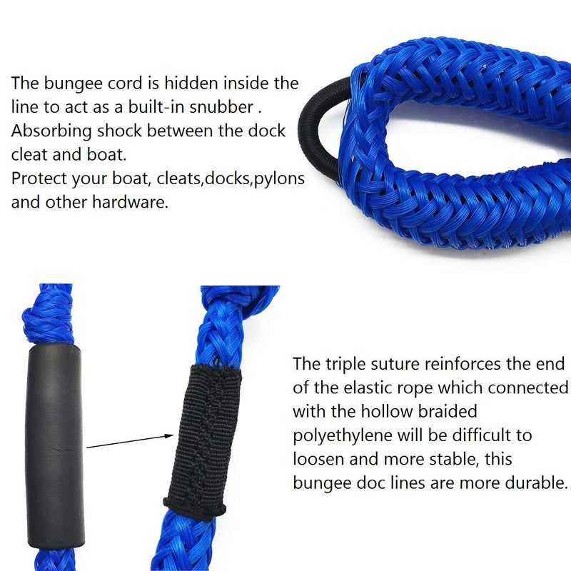 [AUSTRALIA] - Jranter Pack of 4 Bungee Dock Lines for Boat Shock Absorb Dock Tie Mooring Rope Boat Accessories 4-5.5 ft blue 
