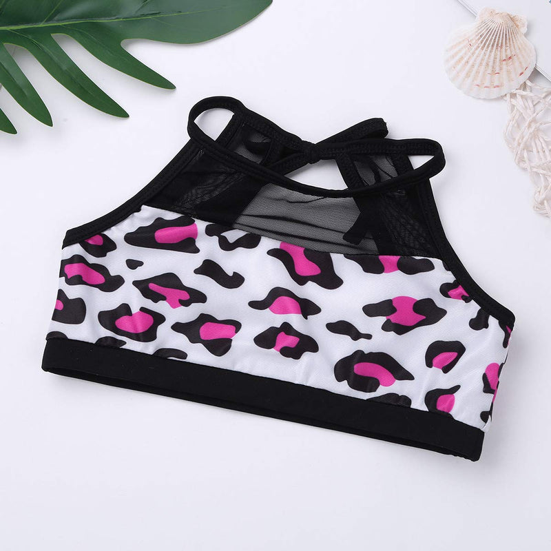 [AUSTRALIA] - ranrann Kids Girls 2PCS Mesh Leopard Ballet Dance Gymnastic Unitard Halter Athletic Tank Top with Bottoms Set Rose Red 5 / 6 