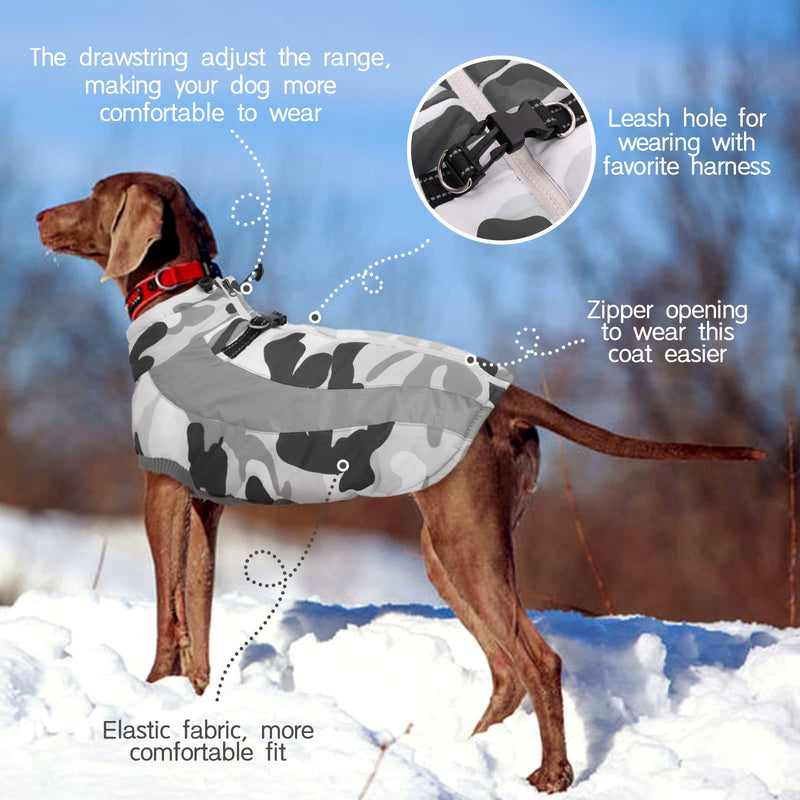 Dog Winter Coat, FUAMEY Soft Fleece Lined Warm Dog Jacket Winter Waterproof Windproof Camouflage Dog Fleece Vest for Cold Weather, Reflective Cozy Dog Coat Dog Apparel for Small Medium Large Dogs X-Large(chest:30in） grey - BeesActive Australia