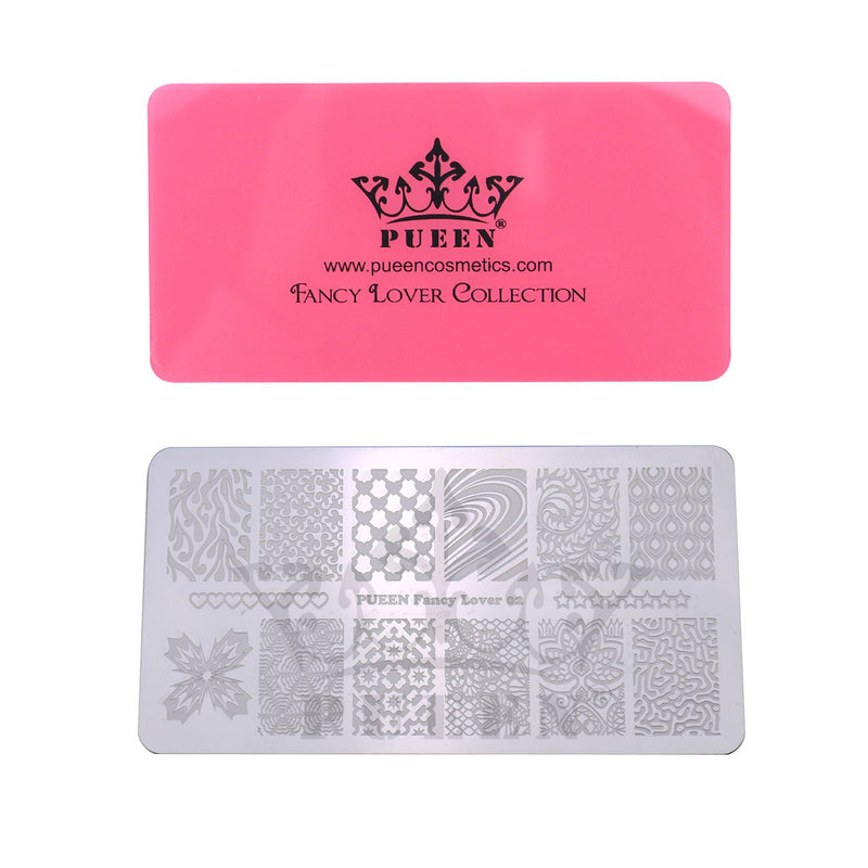 PUEEN Nail Art Stamping Plate - Fancy Lover 02-125x65mm Unique Nailart Polish Stamping Manicure Image Plates Accessories Kit BH000664 - BeesActive Australia