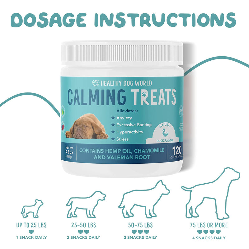 Healthy Dog World Calming Treats for Dogs - All-Natural Soothing Chews with Valerian Root, Chamomile, Passion Flower - Aids with Thunder, Fireworks, Chewing & Barking (Duck,120ct) - BeesActive Australia