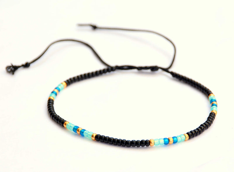 Anklet for Women, Unique Beaded Thin Anklet, Black Gold Colorful Boho Hippie Waterproof Beach Foot Jewelry, Native American Style, Handmade by Tribes - BeesActive Australia