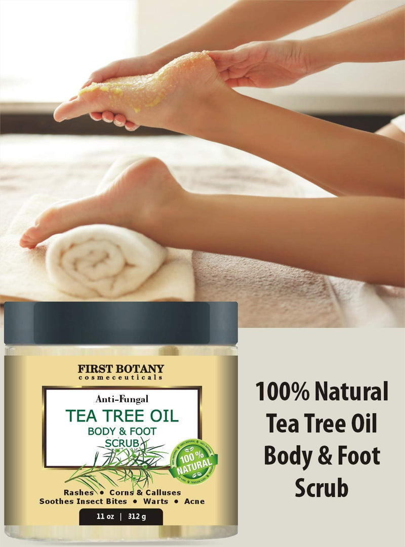 100% Natural Tea Tree Oil Body & Foot Scrub with Dead Sea Salt - Best for Acne, Dandruff and Warts, Helps with Corns, Calluses, Athlete foot, Jock Itch & Body Odor (11 oz) - BeesActive Australia