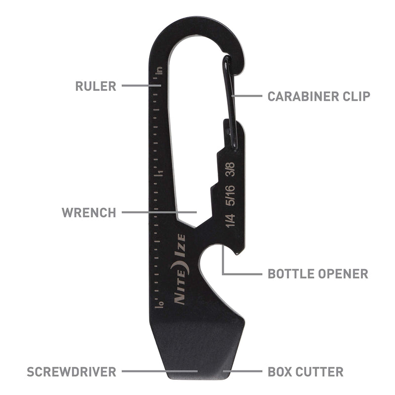 Nite Ize DoohicKey Keychain Multi Tool, Stainless-Steel 5-in-1 Multi Tool With Bottle Opener + Carabiner Clip, Black - BeesActive Australia