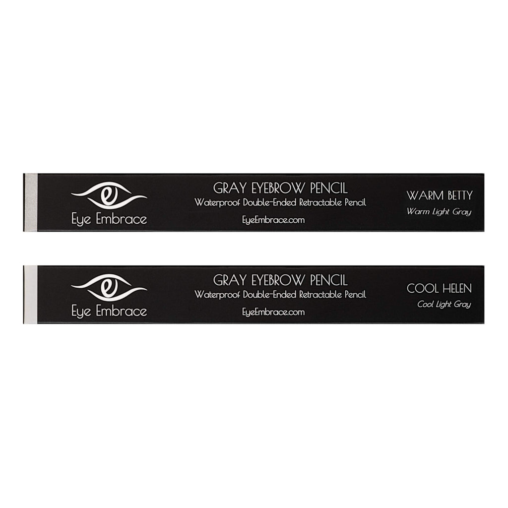 Eye Embrace Light Gray Eyebrow Pencils: Warm Betty & Cool Helen 2 Pack Bundle - Waterproof, Double-Ended Automatic Angled Tip & Spoolie Brush, Cruelty-Free - BeesActive Australia