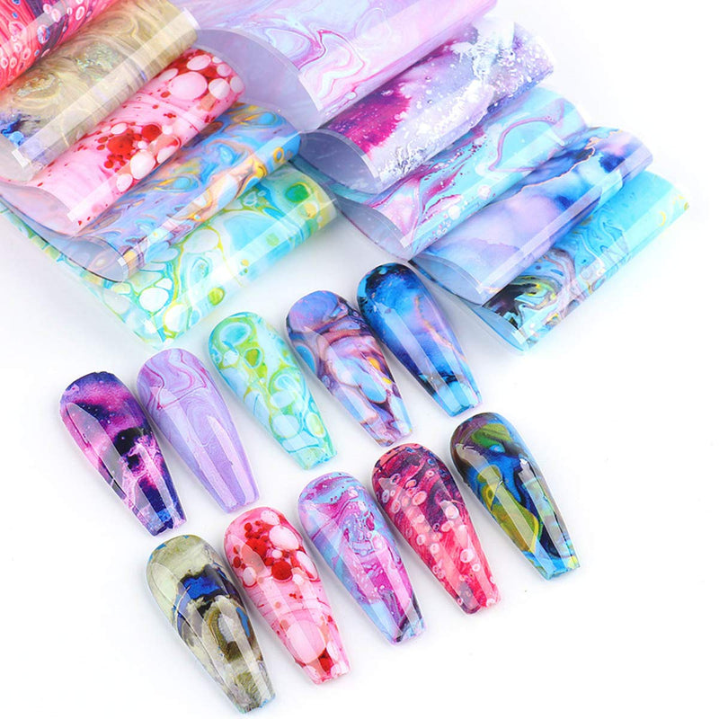 Starry Nail Foils 10 Pcs Glue Transfer Nail Art Foils for Nail Art Designs Abstract Fluid Sky Nail Art Stickers Decals Women Girls Kids Manicure Tips Finger Toe Nail Charms Beauty Nail Accessories - BeesActive Australia