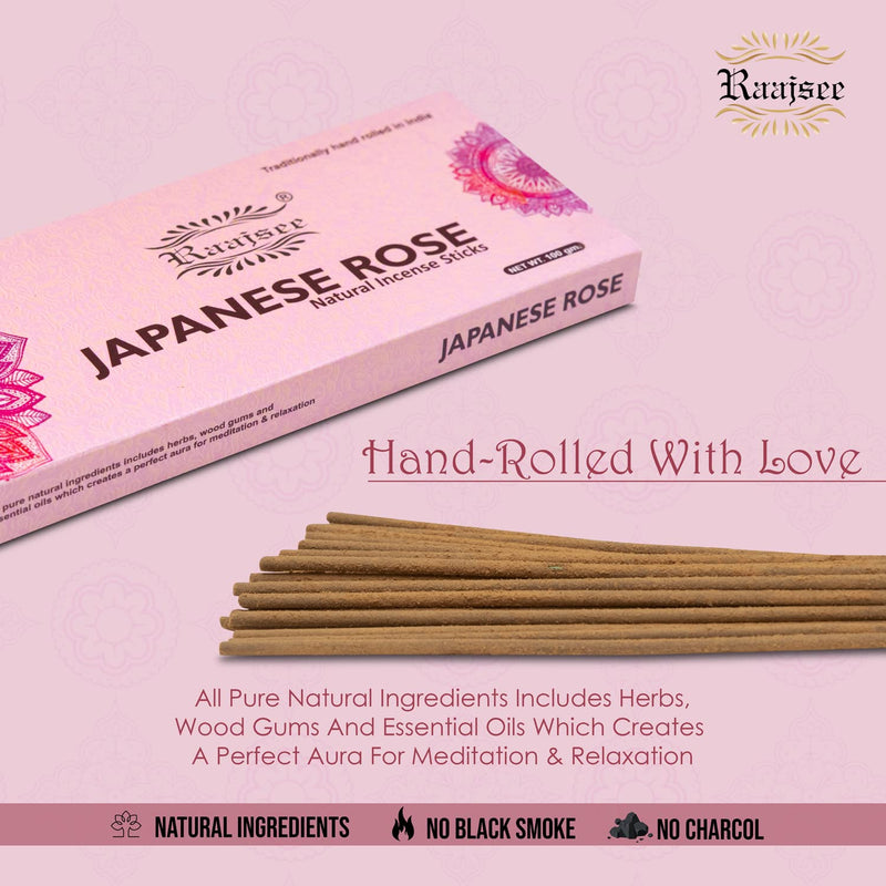 Raajsee Japanese Rose Incense Sticks 100 Gm Pack-100% Pure Organic Natural Hand Rolled Free from Chemicals-for Church,Aromatherapy,Relaxation,Meditation & Sensual Therapy - BeesActive Australia