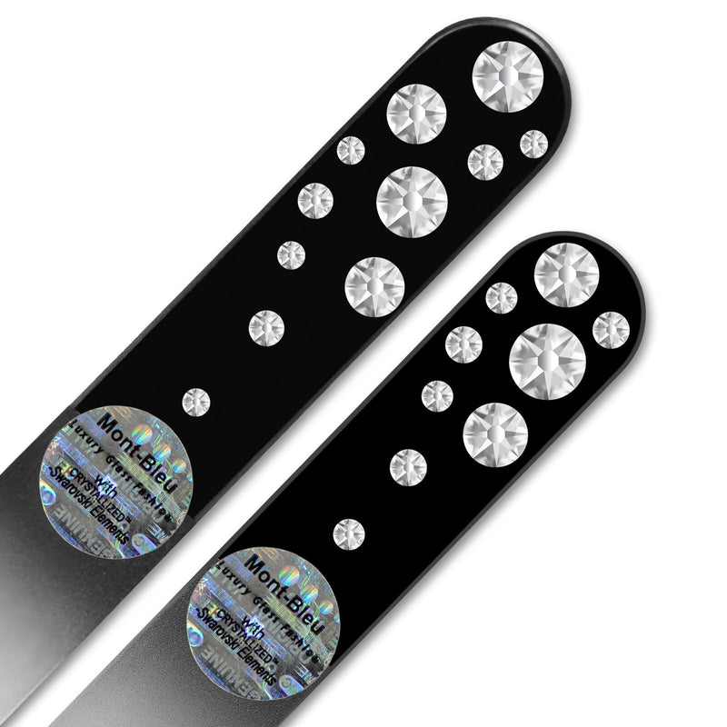 Gifts for girlfriend - Mont Bleu Premium Set of 2 Glass Nail Files Hand Decorated with Swarovski Elements - Genuine Czech Tempered Glass - Nail supplies - Crystal Nail Files for Manicure Tool Kit - BeesActive Australia