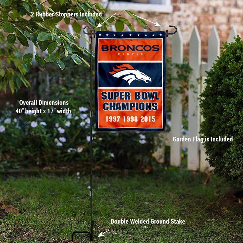 WinCraft Denver Broncos 3 Time Champions Garden Flag and Pole Stand Holder - BeesActive Australia