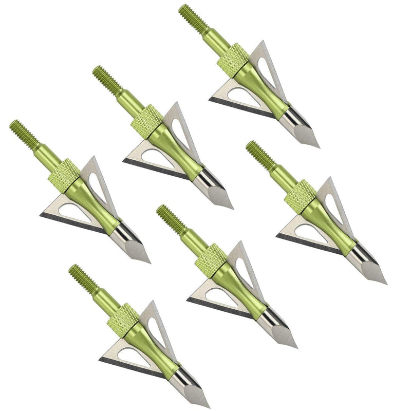 maifield Archery Broadheads 100 Grain Bowhunting Arrow Head 3 Fixed Blades 6 Pack for Small Game Crossbows and Compound Bow Arrows Green 6 pack - BeesActive Australia