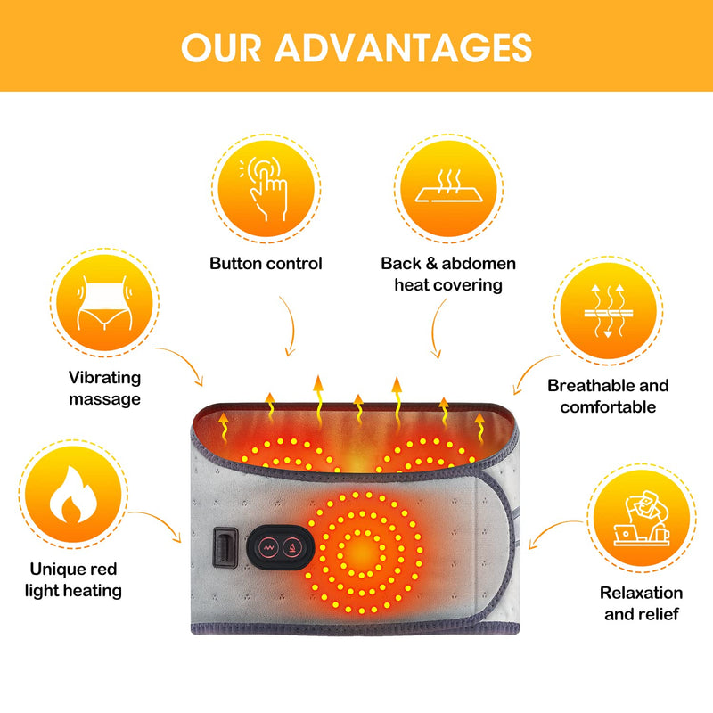 Electric Heating Pad for Back and Belly Massage, Heated Waist Belt Abdomen Warmer Belt with 3 Fast Heating Massaging Modes, Super Soft for Waist Back Pain Relief with 1.2m Adapter-49inches Long 49x9in Light Grey - BeesActive Australia