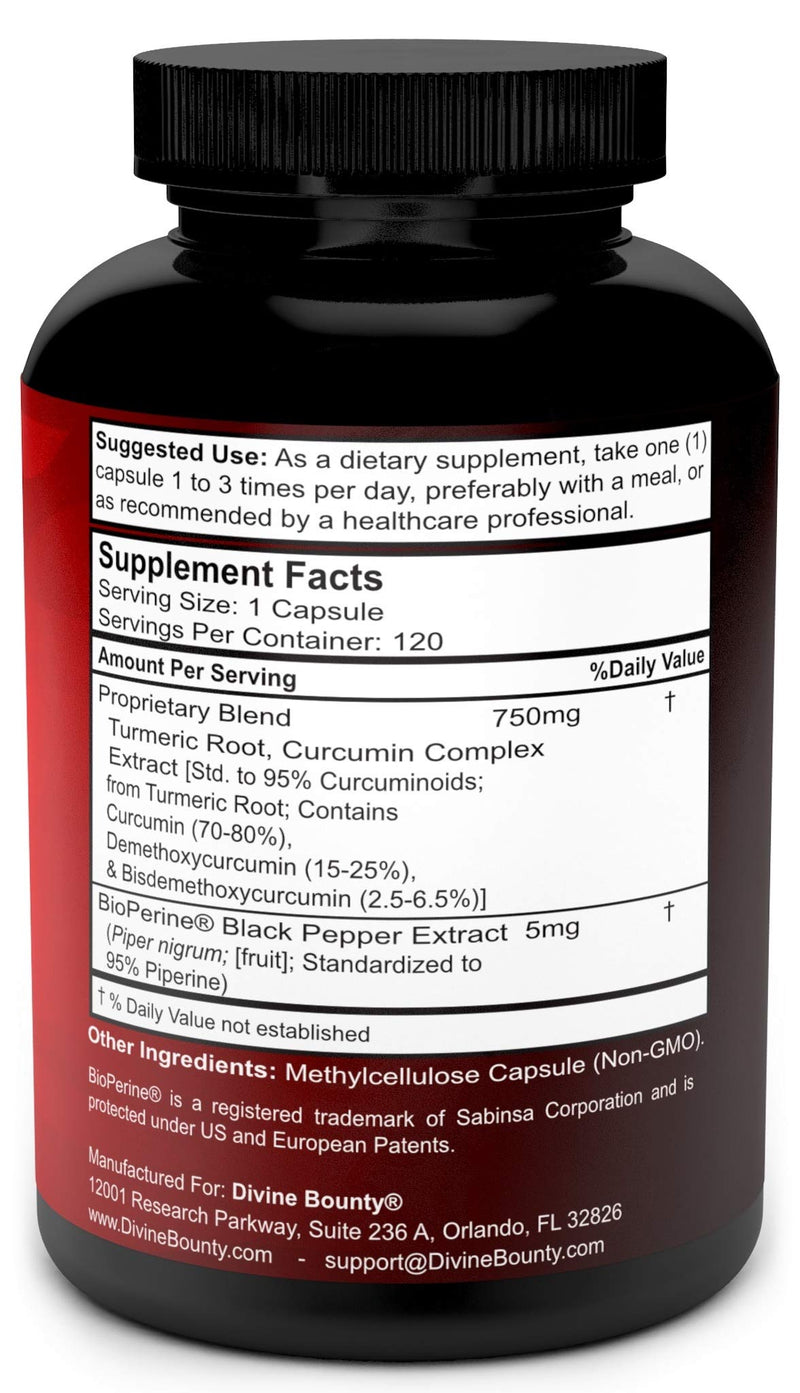 Turmeric Curcumin with BioPerine Black Pepper Extract - 750mg per Capsule, 120 Veg. Capsules - GMO Free Tumeric, Standardized to 95% Curcuminoids for Maximum Potency - BeesActive Australia