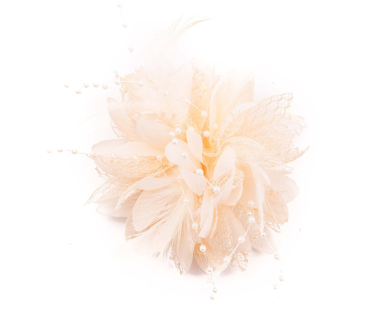 Flower Feather Fascinator Beaded Beak Hair Clip Brooch Bobble Ladies Day Ascot Races (Cream) Cream - BeesActive Australia